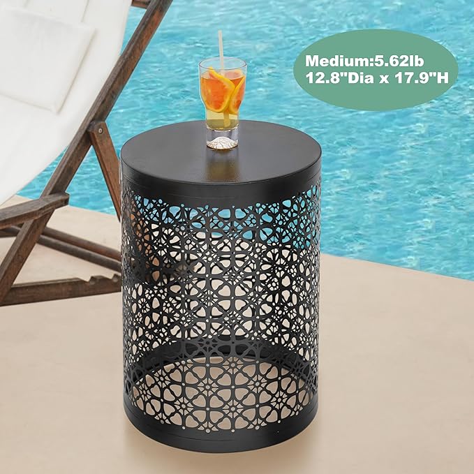 Y&M Set of 3 Stacking Coffee Table for Living Room, Nesting Side Table,Indoor End Tables for Bedroom, Outdoor Decorative Garden Stool with Heavy Duty Metal Frame Modern Industrial Decor - Black