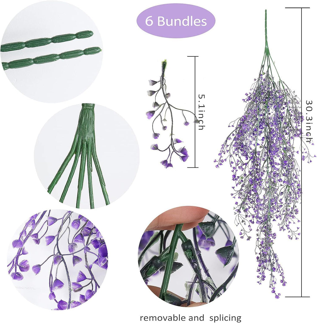 RECUTMS Artificial Hanging Leaves Plants 6Pcs Indoor Fake Flower Swags Faux Vines Ivy Leaves Plastic Greenery UV Resistant Plastic for Wall Wedding Party Porch Garden Decoration(Purple)