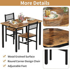 AWQM 3 Piece Dining Table Set for 2, Small Kitchen Table Set for 2 with Chairs,Wood Breakfast Nook Table and Chairs Set of 2,Dinette Set for Small Space,Dining Room,Apartment, Brown