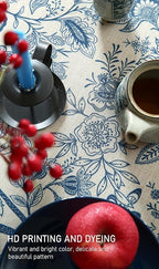 ISAENNE Designer French Linen Round Tablecloth,Blue Floral Washable Indoor Table Cloth,Durable Home Decor Tablecloths for Dining Thanksgiving Kitchen Party Christmas,Diameter 67"-Ruyi B