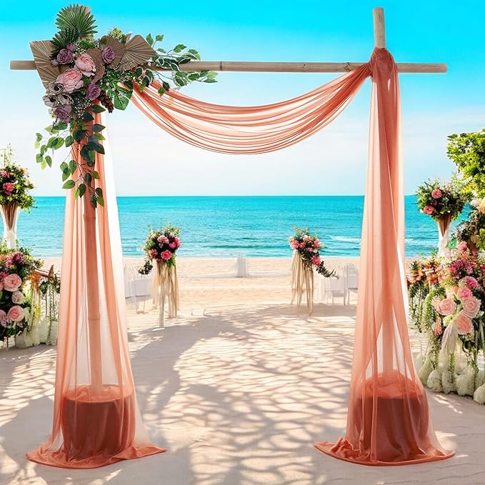 MDS Halloween Chiffon Draping Fabric - 2 Panel, 30" Wide x 30ft Long - Sheer Spooky Arbor & Canopy Drapery for Haunted House Backdrops, Party Ceilings, DIY Costumes & Themed Events - Terracotta