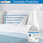 Premo Guard Natural Mite Spray – 32 oz Bottle – Plant Based Treatment for Dust, Spider, Carpet, Bird, Rat Mites – Safe for Families, Pet, Home, Bedding & Furniture When Used As Directed