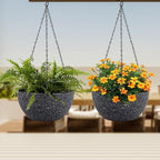 Meowell 12 inch Large Hanging Planters for Indoor Outdoor Plants, 2 Pack Hanging Flower Pots with Drainage Holes and Chain for Garden Porch, Plastic Hanging Baskets for House Plants, Speckled Black