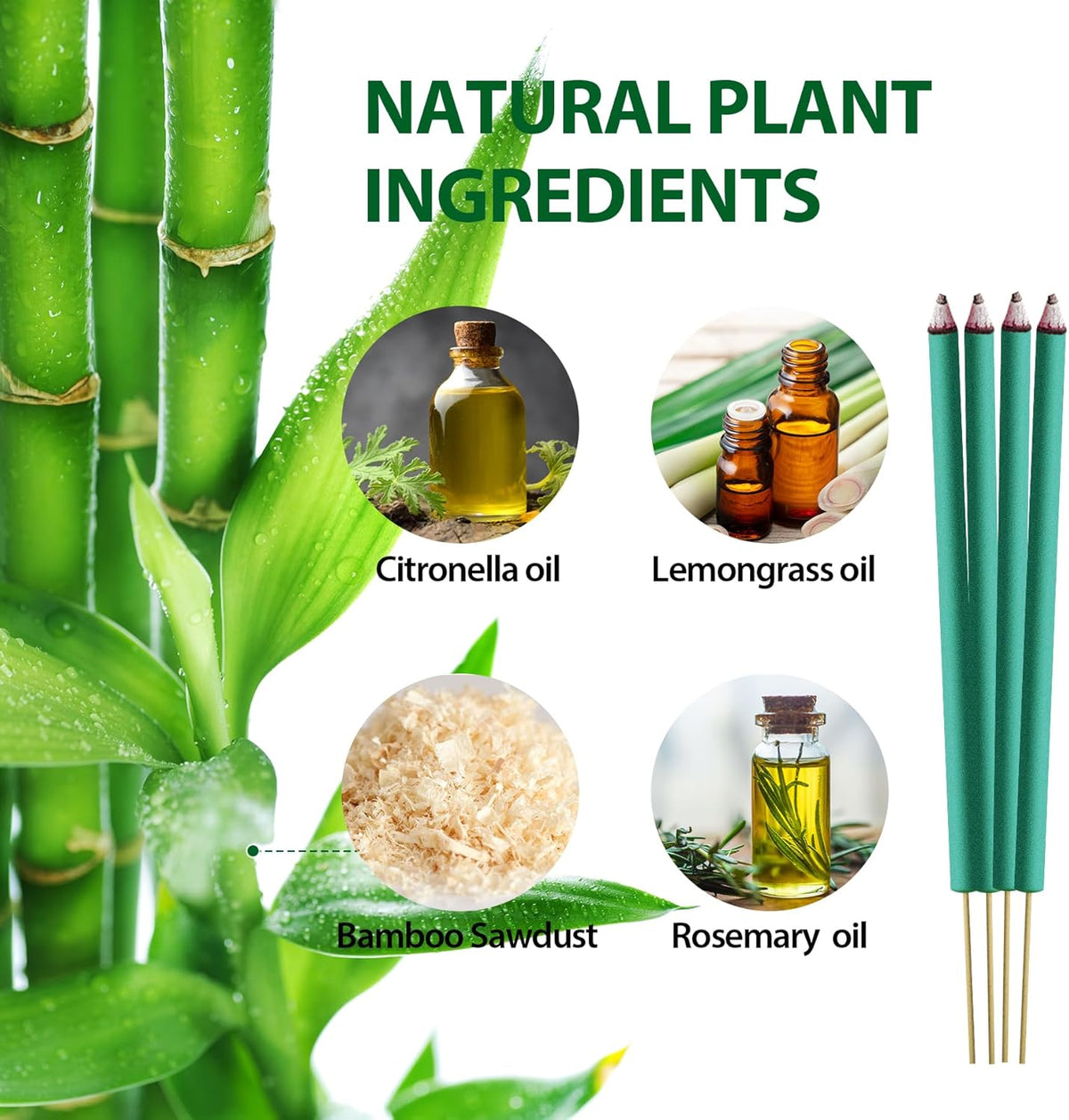 KICKOUTOR® Mosquito Repellent Outdoor Patio 24 PCS Natural Citronella Incense Sticks DEET Free Lemongrass Oil Gnat Mosquito Control for Indoor Backyard Travel Camping