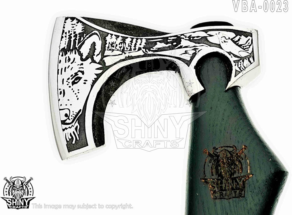 SHINY CRAFTS-Viking Axe Mens Axes Gifts for him Hatchet with Leather Sheath-Handmade Viking Axe with Carbon Steel Head Ashwood Handle Viking Gifts for Men with Premium Quality Leather Sheath (SCA 23)
