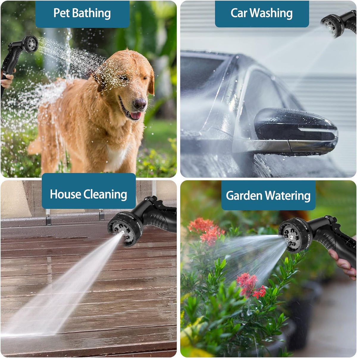Stainless Steel Garden Hose 25ft Heavy Duty Metal Water Hoses with 10 Function Water Hose Nozzles for Yard Outdoor