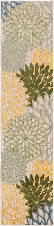 Nourison Home Aloha Indoor/Outdoor Green Multicolor 2'3" x 8' Area Rug, Easy-Cleaning, Non Shedding, Bed Room, Living Room, Dining Room, Backyard, Patio, Deck (2x8)