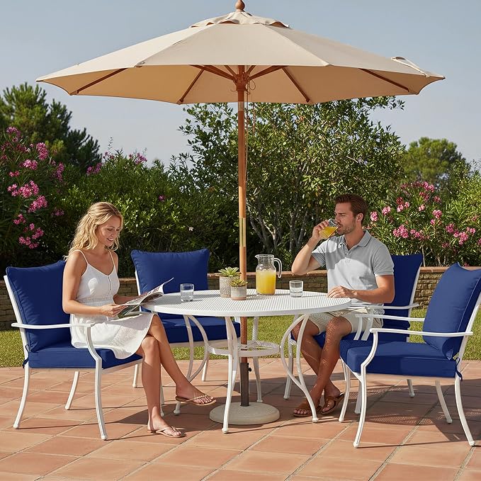 Summsun Patio Chair Cushion Set with Removable Cover, Waterproof Backrest and Seat Cushion Set Replacement for Outdoor Furniture, 19 x 19 Inch, Navy, 1 Set