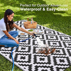 OLANLY Waterproof Outdoor Rug 5x8 ft, Outdoor Plastic Straw Rug for Camping, RV Mat Outside, Indoor Outdoor Carpet for Porch, Deck, Backyard, Balcony, Picnic, Black & White