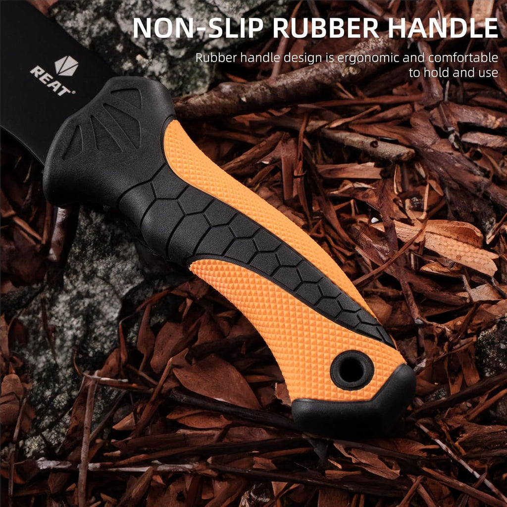 REAT Gardening Heavy Duty Machete,24" Full Tang Machete with Shaeth,Ergonomic No-Slip Handle,Machetes for Bushcraft, Outdoor Hunting, Garden Cutting Trees and Yard Work (Orange)