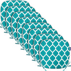 SleepMan Outdoor 17"x16" Chair Cushions with Ties Set of 8, Water Resistant All Weather U-Shape Seat Pads for Patio Garden Furniture Indoor Fade Resistant Patio Cushions (Aqua Plaid)
