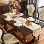 HeMiaor Jacquard Damask Table Runner Chenille Flowery with Delicate Tassel Luxurious Decoration 13"x72" Beige