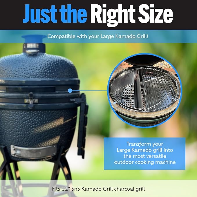 SnS Grills Slow ‘N Sear® 5-Piece Cooking System - Patented Charcoal Basket with Removeable Water Reservoir, EasySpin Grate, Drip Pan for Low ‘N Slow Smoking & Charcoal Grilling on Big Green Egg LG