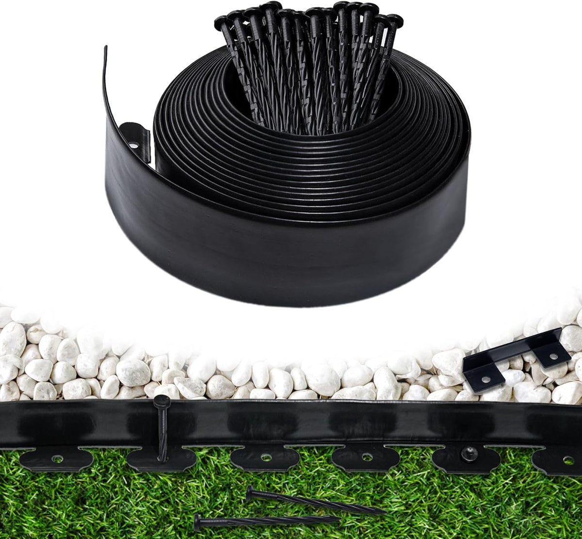 Garden Edging Border,Plastic Edging for Landscaping,Flower Bed, Paver and Lawn Edging Border (4Inchx100FT-2, Black)