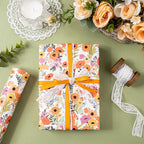 WRAPAHOLIC Kraft Floral Wrapping Paper Roll - Mini Roll - 17 Inch x 9.8 Feet - Bright Summer Flower Wrapping Paper, Perfect for Wedding, Birthday, Bridal Shower, Tea Party