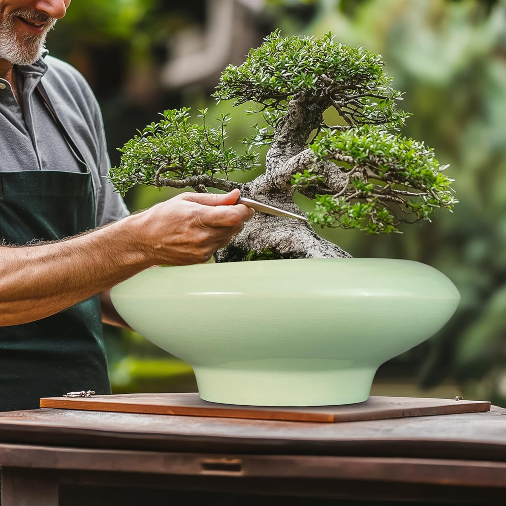 Ceramic Bonsai Pots - Large Succulent Planter 13 Inch Plant Pot Indoor Succulent Pot with Drainage Hole Outdoor Planter Bonsai Tree Pot for House Home Garden Office Decor Green