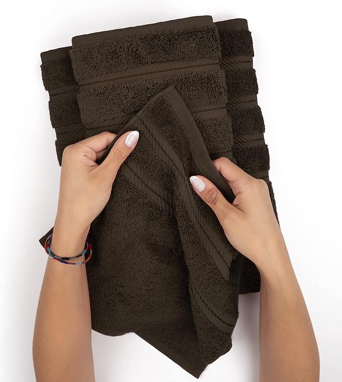 American Soft Linen Luxury 6 Piece Towel Set, 2 Bath Towels 2 Hand Towel 2 Washcloths, 600 GSM 100% Cotton Turkish Towels for Bathroom, Brown Towel Sets