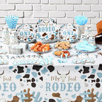 452 Pcs First Rodeo Decorations Boy, Blue Western Cowboy Paper Plates Napkins Cups Tablecloth Cutlery Straws for My 1st Rodeo Birthday Party Baby Shower Decorations Supplies for 50 Guests
