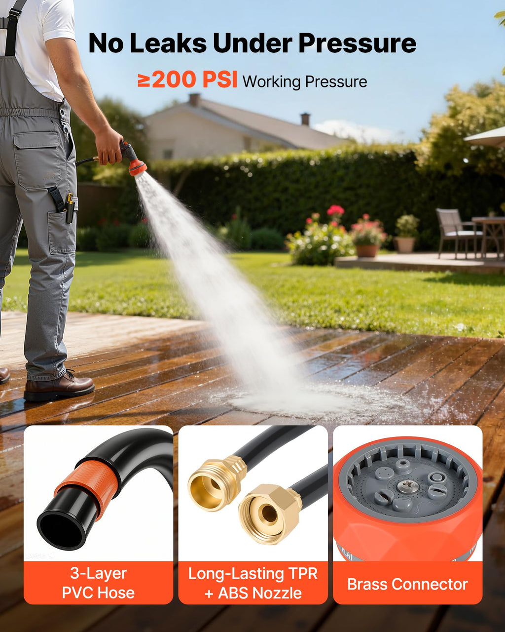 VEVOR Retractable Garden Hose Reel, 1/2 in x 50 ft, Wall Mounted Hose Reel with 9-Function Sprayer Nozzle and 180° Swivel Bracket, Any Length Lock, Automatic Slow Rewind System, for Garden Watering