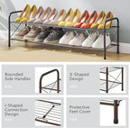 Hoctieon 2 Tier Shoe Rack for Closet, Durable Mesh Style Shoe Rack, Entryway Shoe Shelf, Shoe Storage Organizer for Hallway, Bedroom, Living Room, Wardrobe, Brown