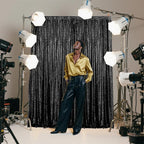 Black Sequin Backdrop Curtain 4 Pieces 2FTx8FT Glitter Photography Backdrop for Party Wedding Birthday Christmas Decorations
