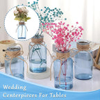 Blue Glass Flower Vases for Centerpieces Set of 12, Mason Jars Boho Cylinder Bud Vases in Bulk, for Weddings Parties Vintage Home Decor