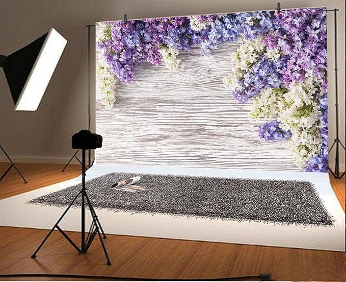 10x7ft Newborn Baby Wooden Plank Photography Backdrops Purple Lilac Flowers Bloom Bouquet Wooden Wall Girls Adults Portrait Photo Background Parties Events Decor Wallpaper Photo Studio Props