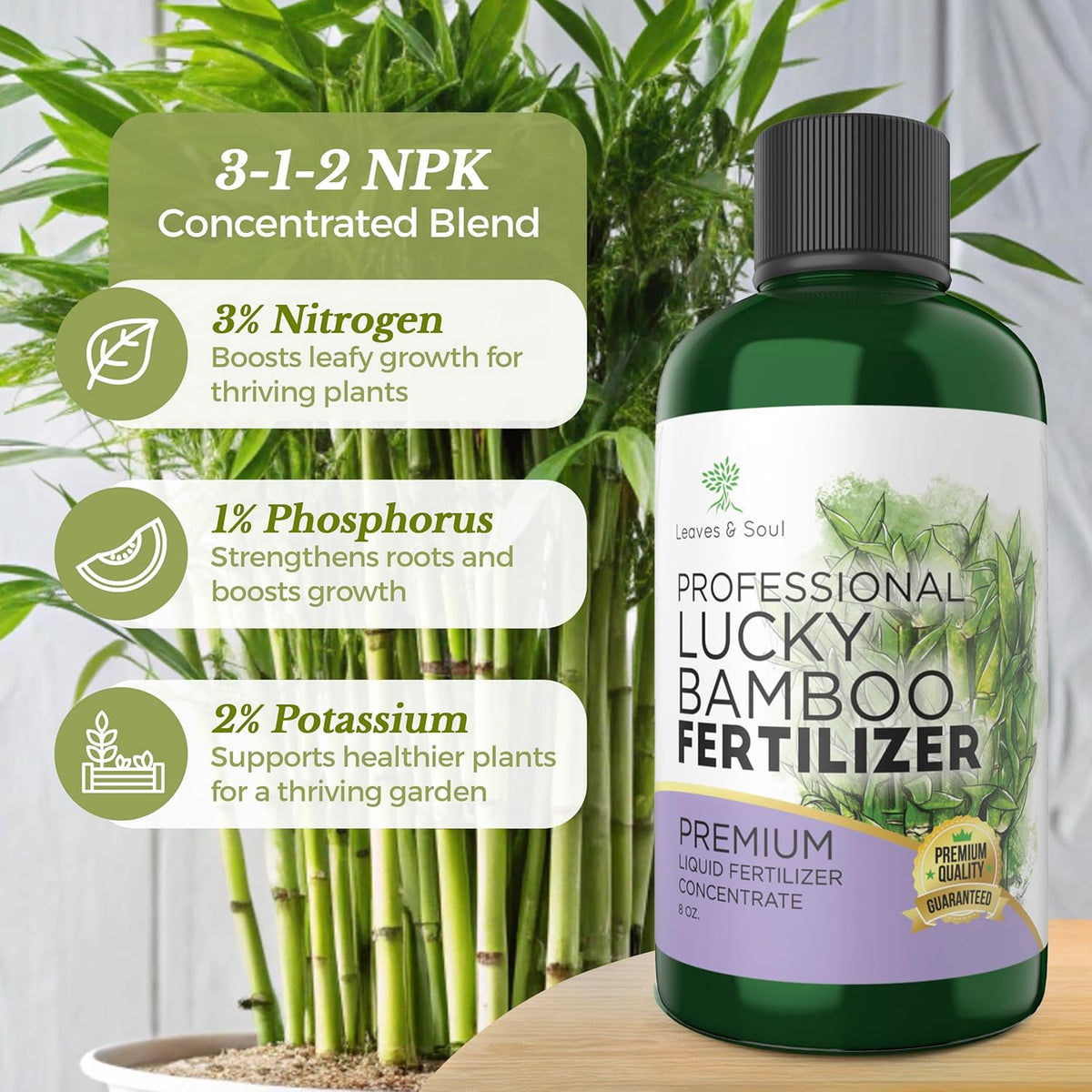 Professional Liquid Lucky Bamboo Fertilizer | 3-1-2 Concentrate for Flowering Plants | Multi-Purpose Blend & Gardening Supplies | 8 oz Bottle