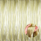 4 Pack Light Gold Foil Fringe Curtain Backdrop, 3.28Ft x 8.2Ft Metallic Tinsel Foil Fringe Streamer Curtains for Party, Photo Booth Props, Birthday, 2022 Graduation Party Supplies