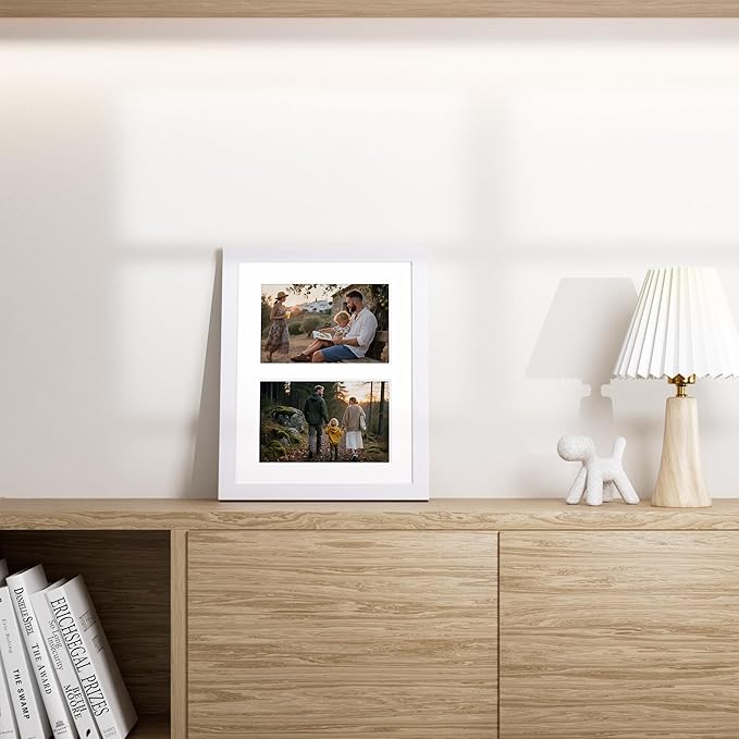 Vittanly 8x10 Collage Picture Frame, Displays 2Pcs 4x6 Pictures with Mat, Photo Frame for Wall Mounting or Table Top with Stand, White, 1 Pack