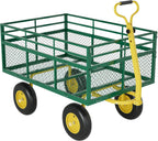 3-in-1 Heavy-Duty Steel Garden Cart, 1400 Lbs Garden Wagon, with 13 Inch All-Terrain Tires and Removable Mesh Side Panels, 180° Rotating Handle, Metal Utility Yard Trailer, Outdoor Gardens Wagon Cart