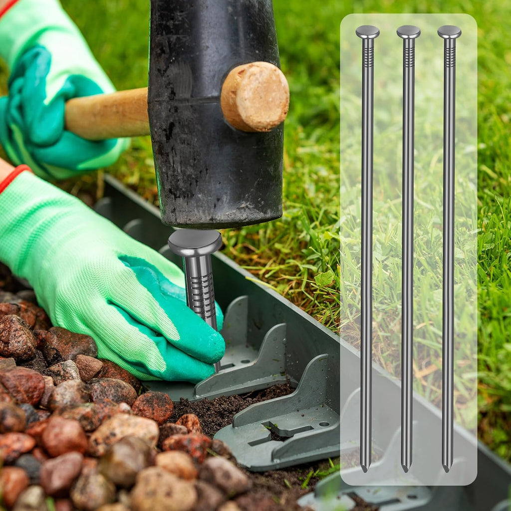 Nuenen 100 Metal Heavy Duty Stakes 12 Inch Landscape Anchoring Spikes Garden Edging Spikes for Artificial Turf Stakes, Paver Edging, Weed Barrier, Timber, Carpentry, Tent, Camping (Black)