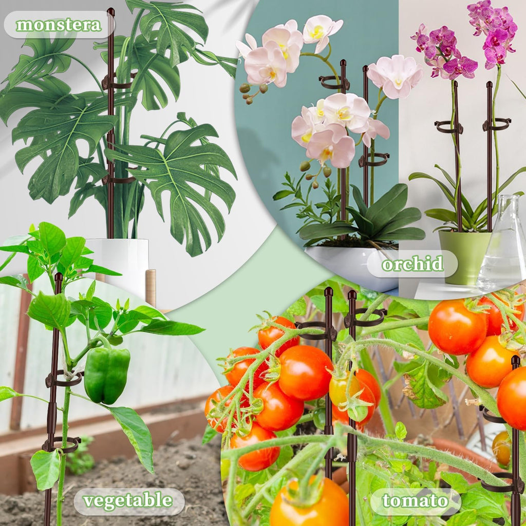 Plant Stakes 17inch &11inch SupKing 16Pcs Adjustable Flower Support Poles Brown Orchid Sticks with Clips for Indoor Outdoor Garden Potted Tomato Rose Amaryllis Vegetables Comes with 20 Ties