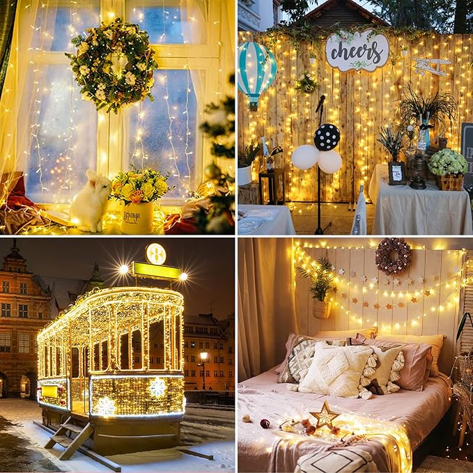 JMEXSUSS Connectable Warm White Christmas Lights Indoor Outdoor, 91.5ft 250 LED Christmas String Lights, 8 Modes Twinkle Fairy String Light Plug in for Tree Party Decoration