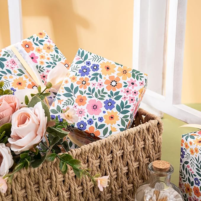 WRAPAHOLIC Kraft Floral Wrapping Paper Roll - Mini Roll - 17 Inch x 9.8 Feet - Ditsy Flower Wrapping Paper, Perfect for Wedding, Birthday, Bridal Shower, Tea Party