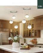 LMS Modern Brushed Nickel 3-Light Cluster Pendant Lights, Mid Century Pendant Lighting with White Globe Glass Shade, Adjustable Hanging Cord Ceiling Light for Home Office Dining Room, LMS-186BN3