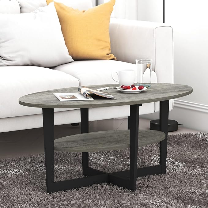 Furinno Coffee Table, 1-Pack, French Oak Grey/Black