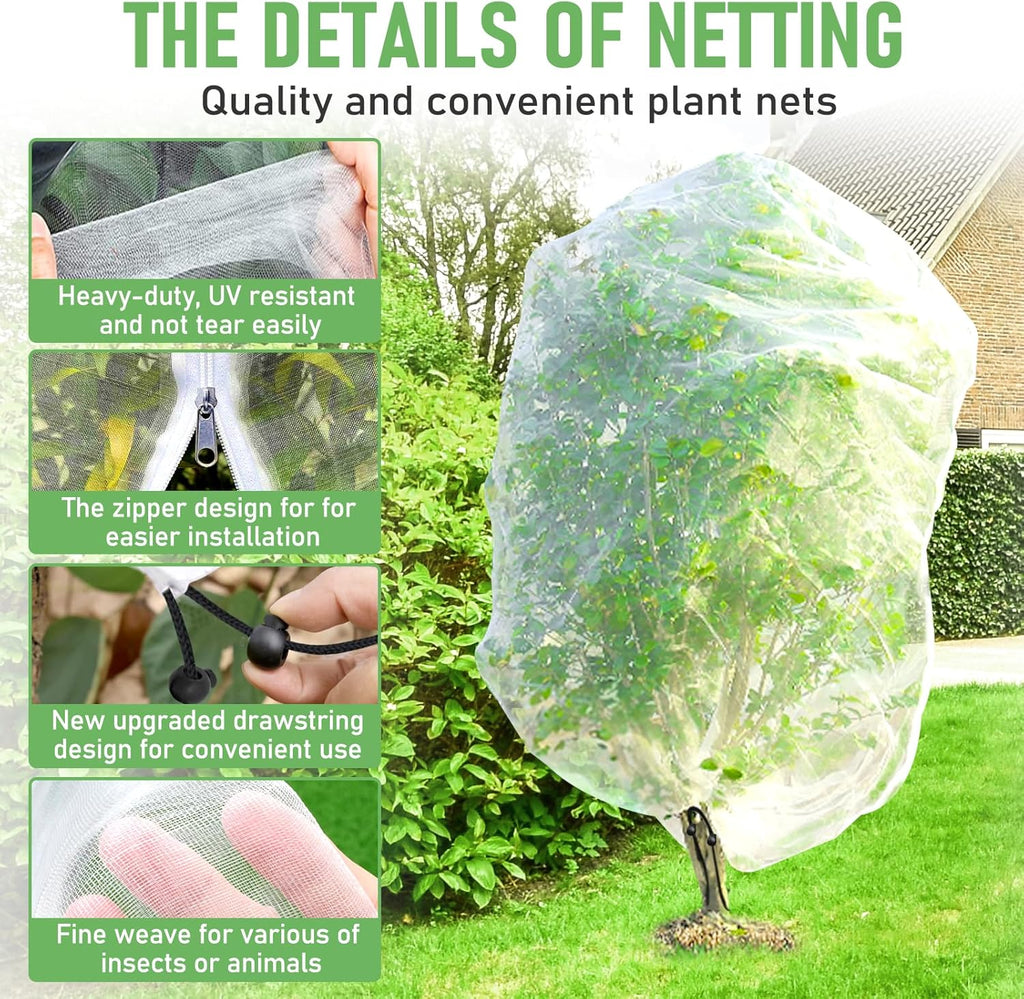 Fruit Tree Netting, 8x8 FT Plant Mesh Netting for Garden Protection with Zipper, Blueberry Bush Insect Netting Cover as Garden Pest Barrier from Cicadas, Bug, Bird for Apple, Tomato