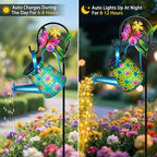 2 Pack Solar Lights Outdoor Decorative, Blue Metal Solar Watering Can Lights Waterproof, Gifts for Women Mom Grandma Mother's Day, Hanging Lanterns Decoration Garden Decor for Outside Yard Patio Lawn
