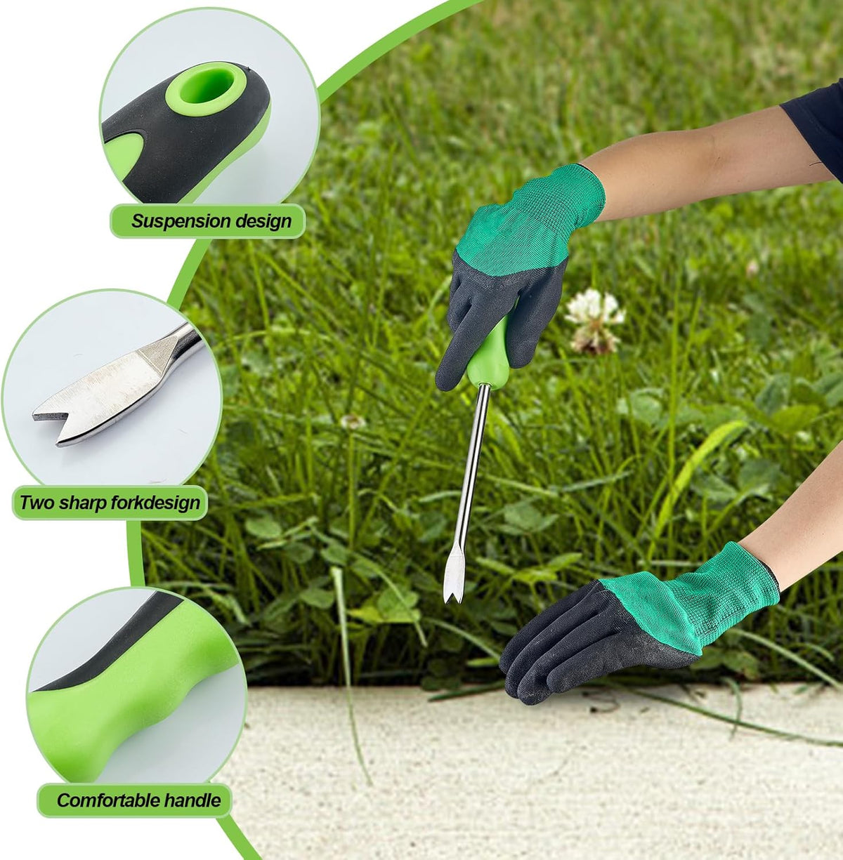Professional Weed Control Tool -13 Inch V-Shaped Anti-Skid Shovel, Stainless Steel Gardening Manual Tool, Used for Weeding in Courtyards and Gardens, with Gloves Attached