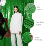 Green Sequin Backdrop Curtain 2 Pieces 2FTx8FT Glitter Photography Backdrop for Party Wedding Birthday Christmas Decorations