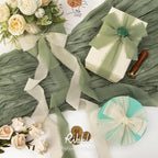 Ribbli Fall Ribbon 1.5 inch x 30 Yard Handmade Silk, Ivory/Dusty Sage/Terracotta Fringe Chiffon Ribbon for Wedding Invitations, Bridal Bouquets Wrapping, Flower Arrangement Decoration