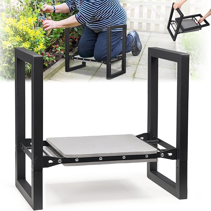 Garden Kneeler and Seat - Heavy Duty Folding Garden Stool with Handles, Stable Kneeling Device Bench Chair Gardening Tools Gifts for Women Men Seniors Gardeners Outdoor Weeding Planting