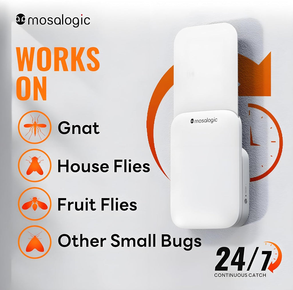 Mosalogic Fruit Fly Traps for Indoors Gnat Trap for House Indoor-600 Sqft Protection Area UV Fly Insect Trapper for Fruit Flies，Gnats，Mosquito，and Other Flying Insect Plug-in Bug Killer White 2Pack