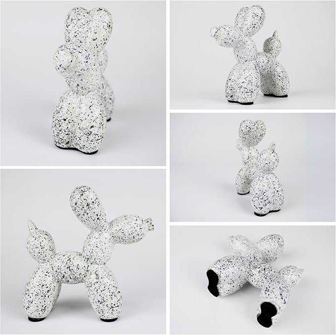 Creative Balloon Dog Statues Small Ceramic Animal Sculpture Modern Home Decor Living Room Desktop Decorations Bedroom Office Cabinet Ornament (White-A)