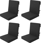 Outdoor Chair Cushions, Water-Resistant & Fade-Resistant, Patio Furniture Lawn Dining Chair Seat Replacement with Mid Back, Ties Zipper, Removable Cover, 18 x 16.5 Inch, Set of 4, Black