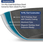 Tramontina Signature 10-Inch Tri-Ply Clad Stainless Steel Frying Pan with Ceramic Non Stick Interior, Induction-Ready Nonstick Skillet, Oven-Safe, Dishwasher-Safe