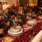 Christmas Snowflakes Cotton Linen Table Runner for Dining Kitchen, Red Xmas Winter Snow Wedding Outdoor Party Tablerunners Decoration, New Year Dresser Scarf Coffee Tablecloth Runners 13x36 Inches