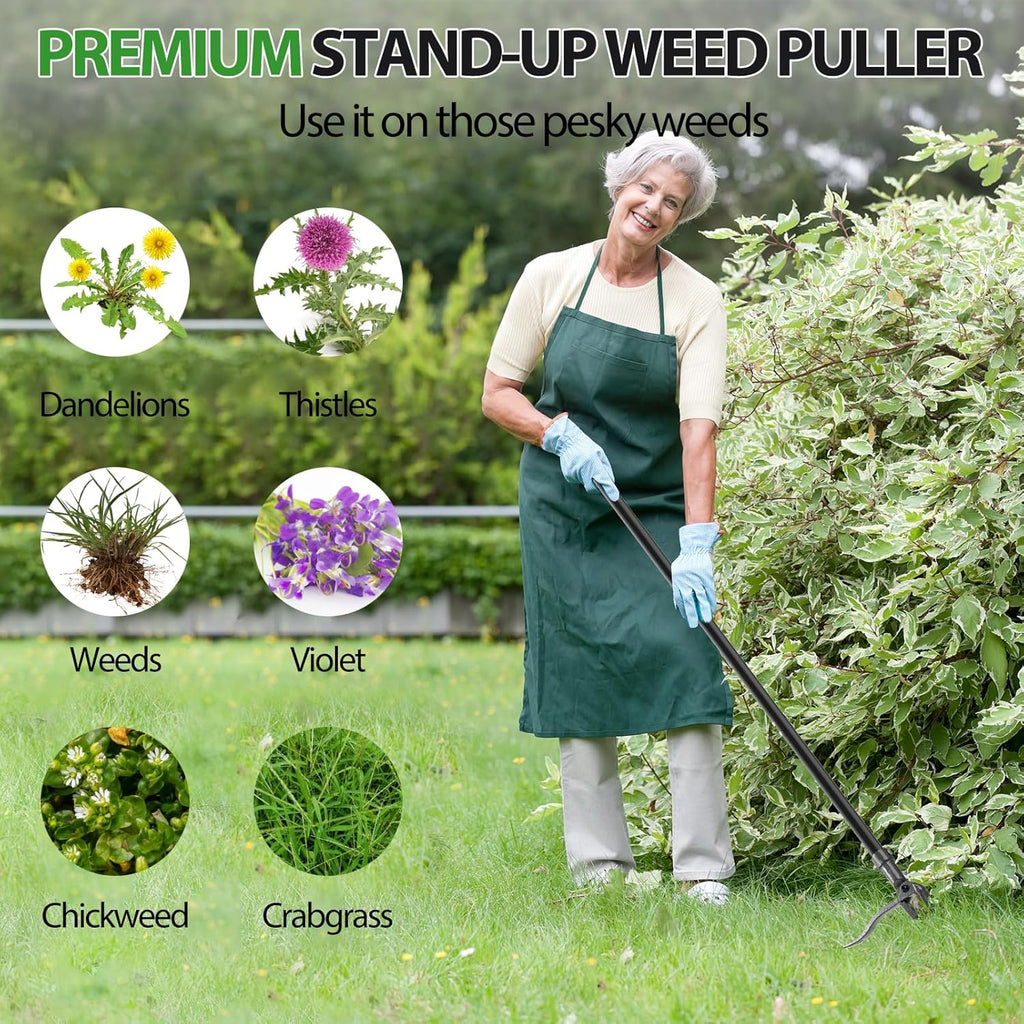 Weed Puller, Stand Up Weed Puller Tool with Steel Long Handle & 4-Claw Steel Head, 46" Adjustable Handle Weeder Tool, Easily Remove Weeds Root Without Bending, Pulling, or Kneeling
