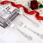 75PCS Silver Plastic Forks - 8.1inch Silver Forks Disposable - Vintage Heavy Duty Dessert Forks - Premium Fancy Plastic Silverware for Parties, Weddings, Dinners and Events